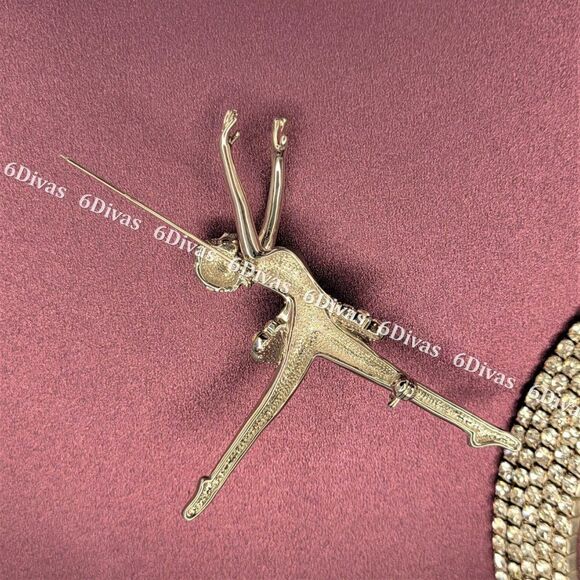 𝅺DANCING Ballerina Silver Tone Brooch with Sparkling Crystals - Picture 10 of 14